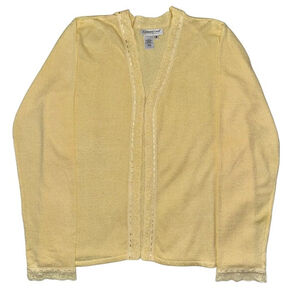 Vintage Y2K Coldwater Creek yellow open front cardigan with lace